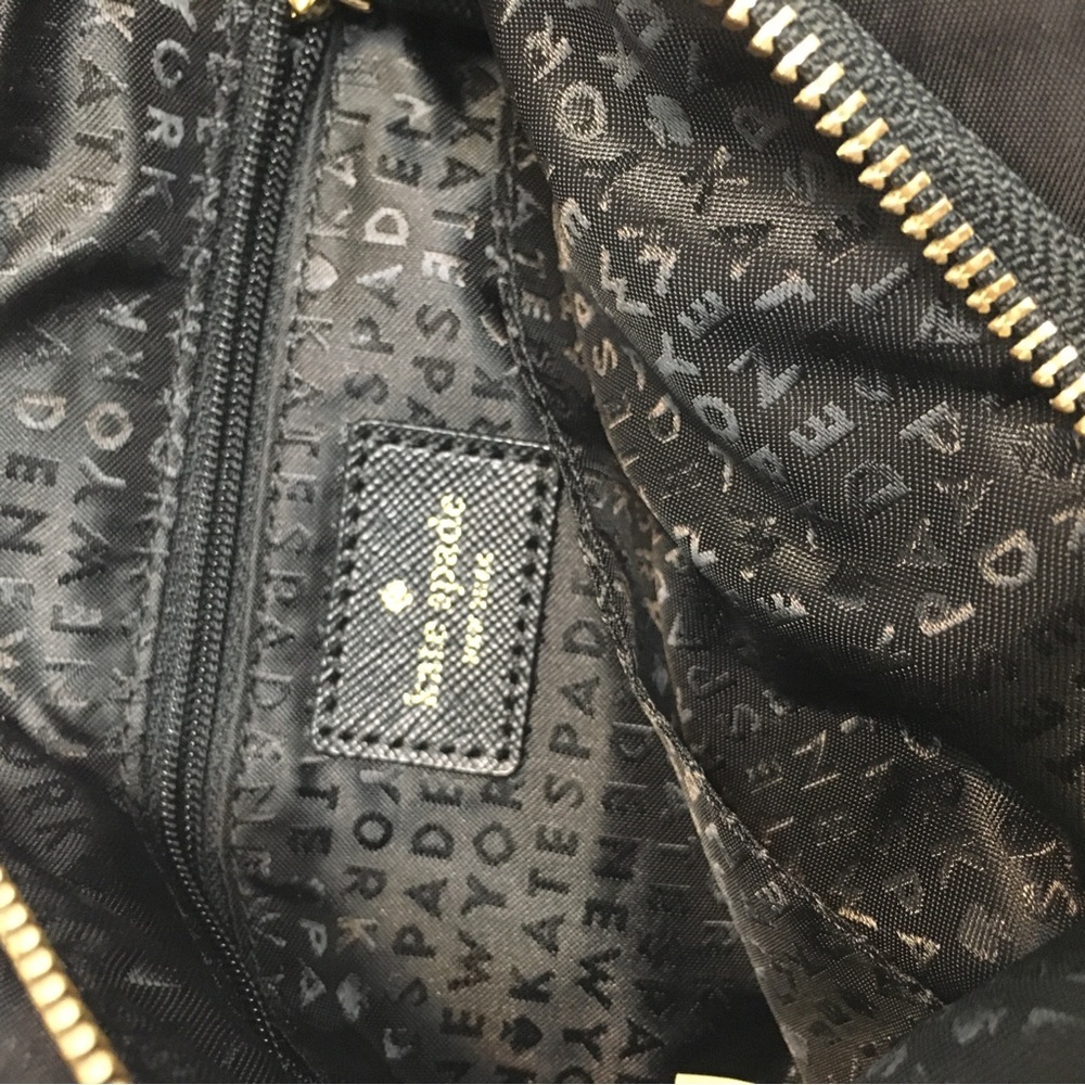 Kate Spade Medium Nylon Crossbody Handbag Black Gold Classic Preppy - Picture 13 of 16
